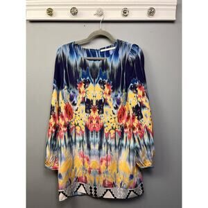 Twelfth Street By Cynthia Vincent Silk Dress Womens Medium Watercolor Blue Zip